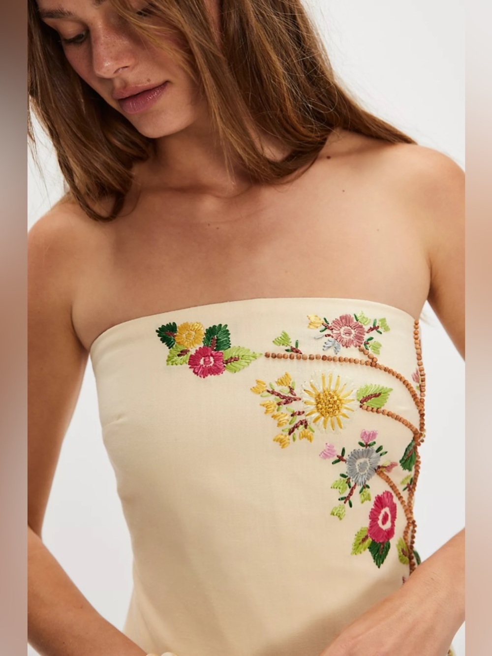 New Free People Havana Nights Beaded Floral Linen Mini Dress - Picture 5 of 10